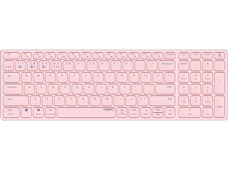 RAPOO E9700M Tastatur, Multi-Mode, Bluetooth/USB 2.4GHz, qwertz, Aluminium, Rosa