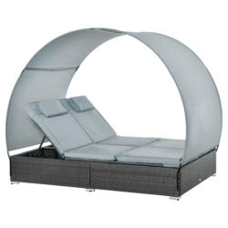 Outsunny Gartenliege grau Polyrattan B/H/L: ca. 137x196x36,5 cm