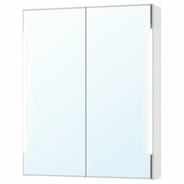 STORJORM огледален шкаф с 2 врати/вградено осветление, 80x14x96 см, бяло