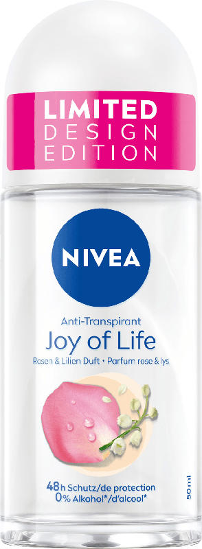 NIVEA Antitranspirant Deo Roll-on Joy of Life mit Rosen & Lilien Duft