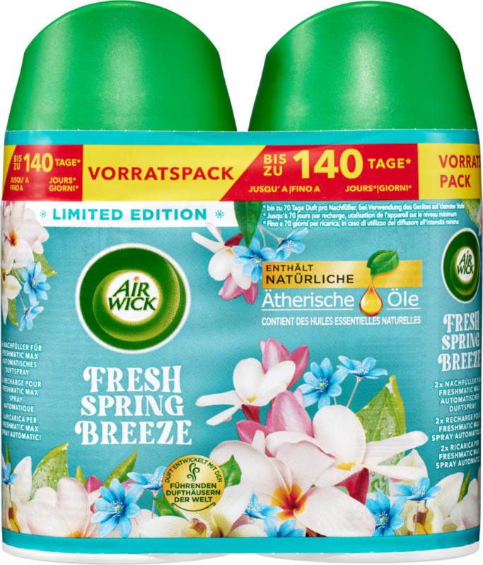 Spray per ambienti Freshmatic Max Fresh Spring Breeze Air Wick, Recharge, 2 x 250 ml