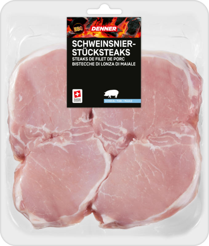 Denner BBQ Schweinsnierstücksteaks, 4 x ca. 150 g, per 100 g