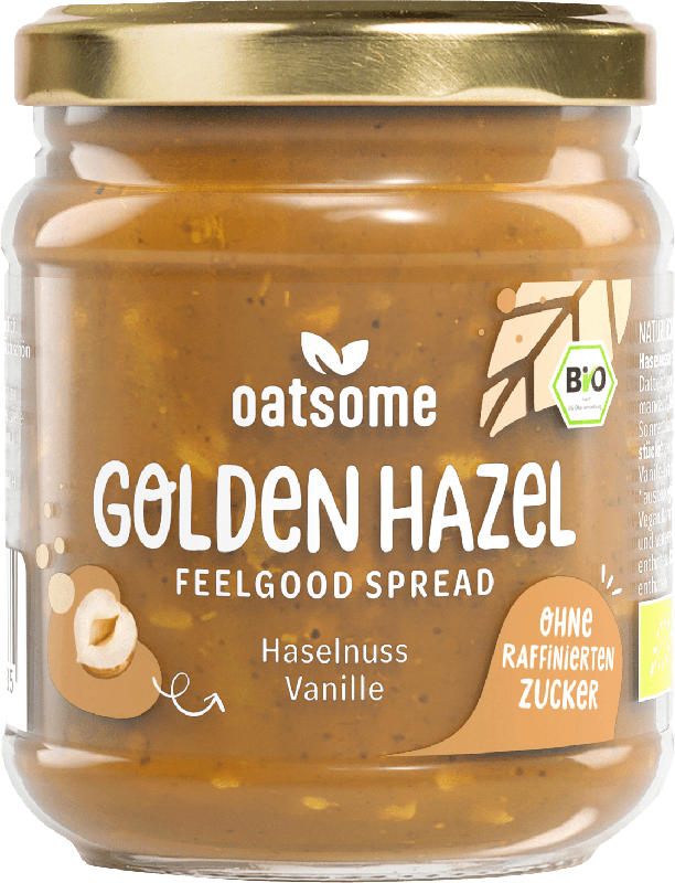 Oatsome Haselnussmus, "Golden Hazel" Feelgood Spread, Haselnuss Vanille