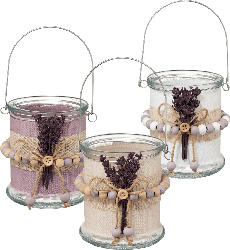 BOLTZE Windlicht aus Glas, Lavendel mit Stoffband