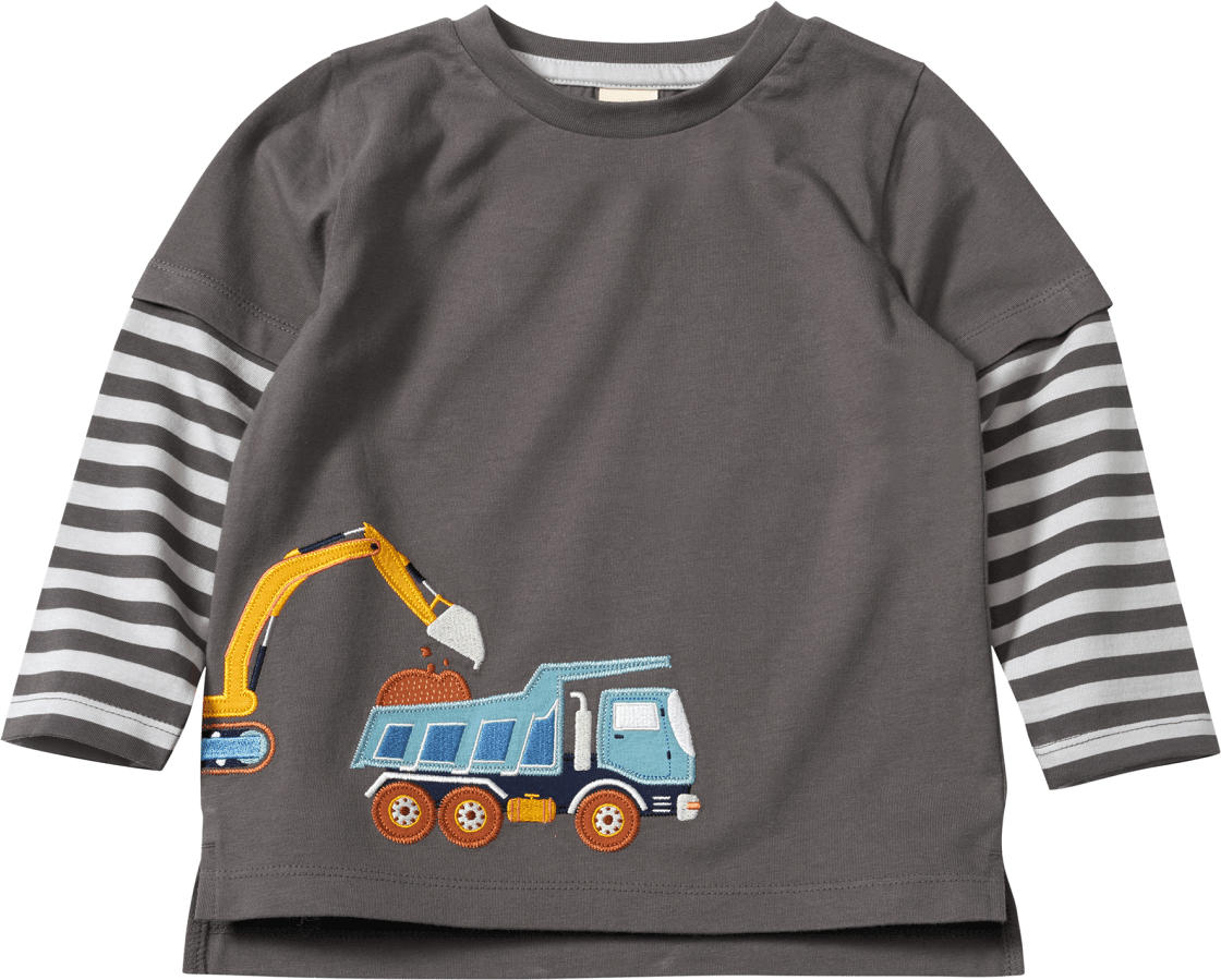 ALANA Langarmshirt mit Bagger-Motiv, grau, Gr. 110