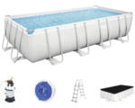 Hornbach Aufstellpool Framepool-Set Bestway Power Steel™ eckig 488x244x122 cm inkl. Sandfilteranlage, ChemConnect Dosierer, Leiter & Abdeckplane grau