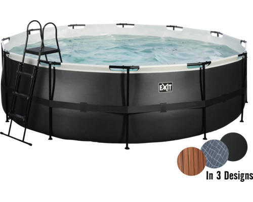 Aufstellpool Framepool-Set EXIT BlackLeather Style rund Ø 450x122 cm inkl. Sandfilteranlage & Leiter schwarz