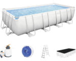 Hornbach Aufstellpool Framepool-Set Bestway Power Steel™ eckig 549x274x122 cm inkl. Sandfilteranlage, ChemConnect Dosierer, Leiter & Abdeckplane grau