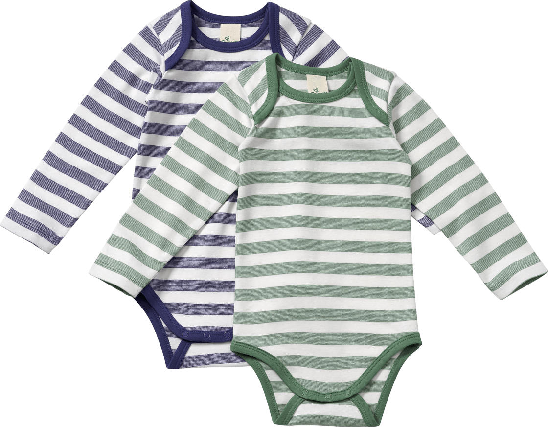 ALANA Bodys Langarm mit Ringel-Muster, grün + blau, Gr. 74/80