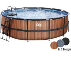 Aufstellpool Framepool-Set EXIT WoodPool rund Ø 450x122 cm inkl. Sandfilteranlage & Leiter Holzoptik