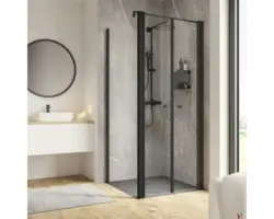 Pendeltüre mit Seitenwand Schulte ExpressPlus Garant 2.0 800x800x2000 mm Türanschlag rechts Seitenwandanschlag links Echtglas Klar hell schwarz