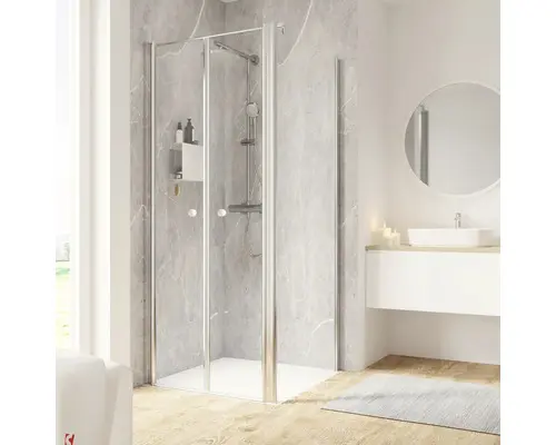 Pendeltüre mit Seitenwand Schulte ExpressPlus Garant 2.0 800x800x2000 mm Türanschlag links Seitenwandanschlag rechts Echtglas Klar hell chrom