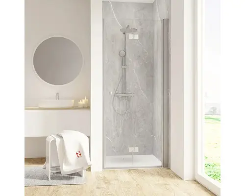 Drehfalttüre für Nische Schulte ExpressPlus Garant 2.0 900x2000 mm Anschlag rechts Echtglas Klar hell aluminium