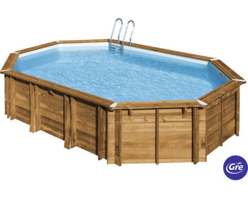 Aufstellpool Holzpool-Set Gre oval 656x456x131 cm inkl. Sandfilteranlage, Skimmer, Leiter & Bodenschutzvlies holz