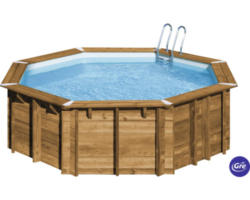 Aufstellpool Holzpool-Set Gre rund Ø 428x136 cm inkl. Sandfilteranlage, Skimmer, Leiter & Bodenschutzvlies holz