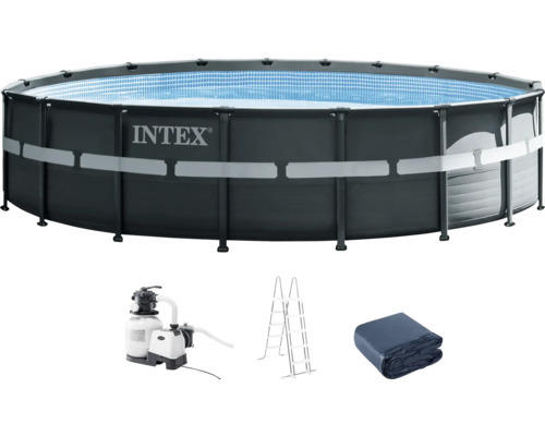 Aufstellpool Framepool-Set Intex Ultra Rondo XTR rund Ø 549x132 cm inkl. Sandfilteranlage, Leiter & Verrohrung grau