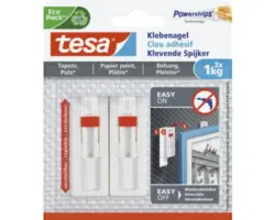 tesa Klebenagel für Tapete & Putz verstellbar weiß 1 kg Belastung 2 Stk.