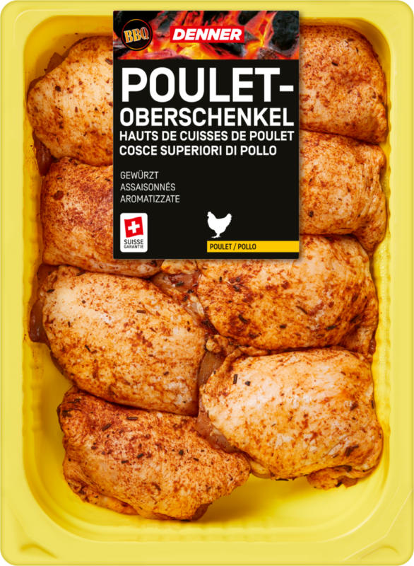 Hauts de cuisses de poulet BBQ Denner , aromatizzate, ca. 1 kg, al kg