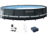 Hornbach Aufstellpool Framepool-Set Intex Ultra rund Ø 488x122 cm inkl. Sandfilteranlage, Leiter, Abdeckplane, Bodenschutzplane & Anschlussschlauch grau