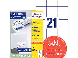 Avery ZWECKforM Universal-Etiketten, ultragrip, 70 x 42,3 mm,100 Bogen/2.100 Etiketten, weiß (3652)