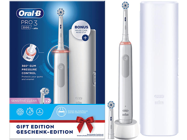 Oral-B Pro 3 3500 mit Reiseetui Elektrische Zahnbürste Weiß