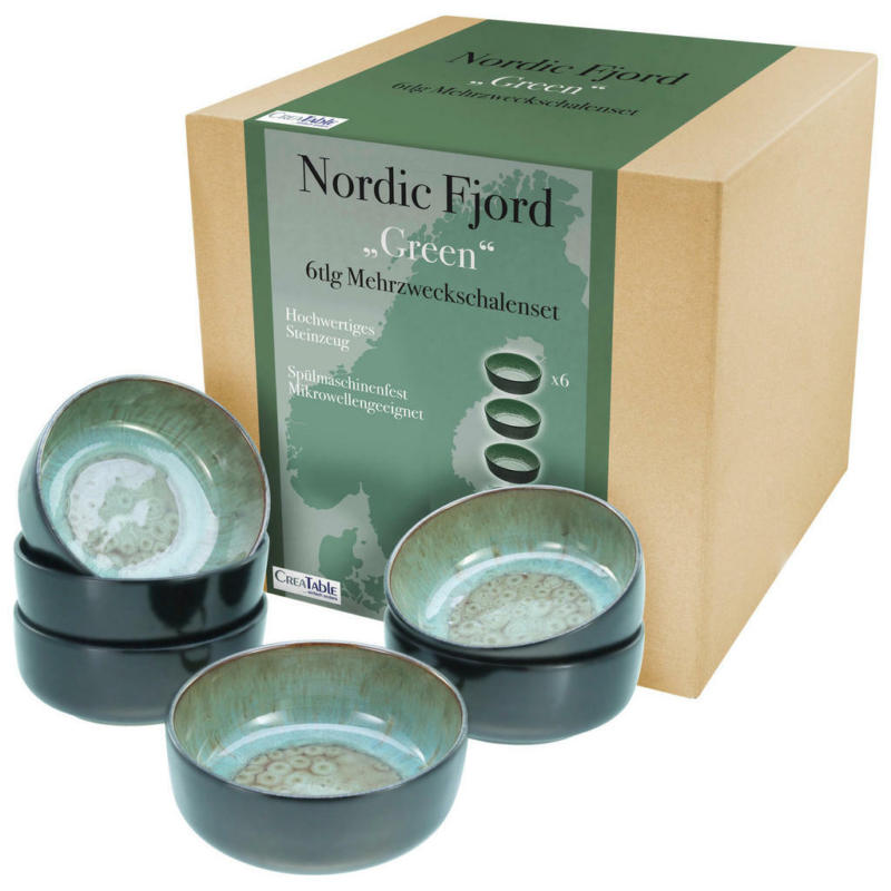 CreaTable Schalen-Set Nordic Fjord Green grün Steinzeug D: ca. 15,5 cm