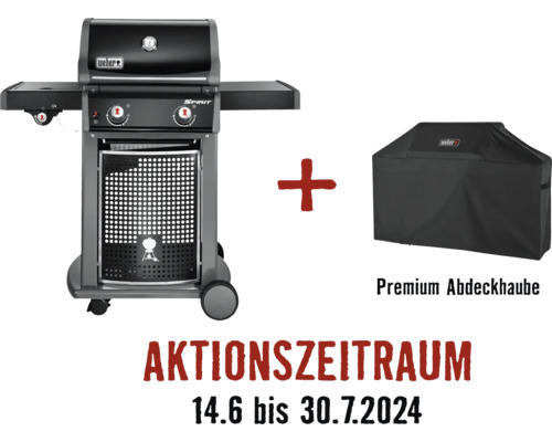 Gasgriller Weber Spirit E-220 classic schwarz mit 2 Brenner, Deckelthermometer, Fettauffangschale, Warmhalterost und Grillbesteckhalter