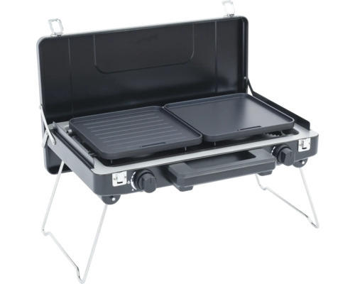 Gasgrill Tenneker 2 Brenner schwarz inkl. Emaillierte Gusseisen Plancha-Platte Grillrost