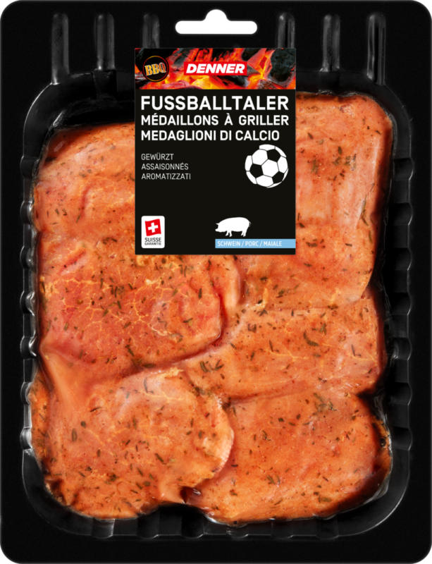 Denner BBQ Fussballtaler, Maiale, aromatizzati, ca. 500 g, per 100 g