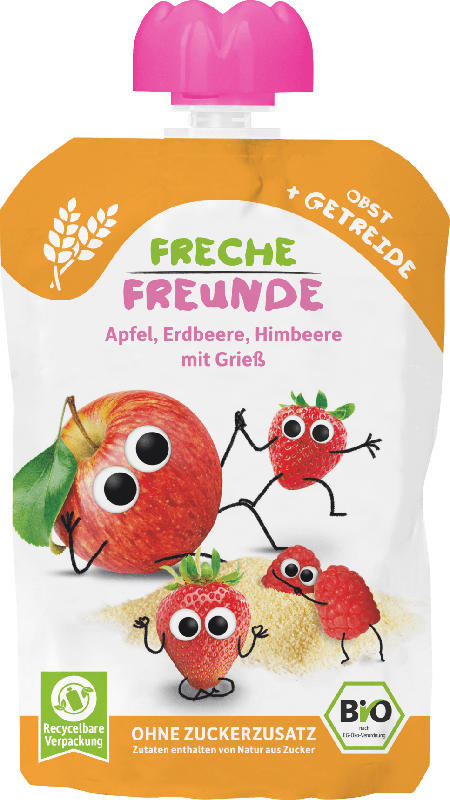 Freche Freunde Quetschie Apfel, Erdbeere, Himbeere mit Grieß