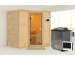 Hornbach Elementsauna Karibu Melanit 1 inkl.9 kW Bio Ofen u.ext.Steuerung mit Dachkranz und bronzierter Ganzglastüre
