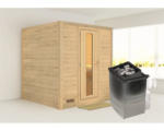 Hornbach Massivholzsauna Karibu Wojave inkl. 9 kW Ofen u.integr.Steuerung ohne Dachkranz mit Holztüre und Isolierglas wärmegedämmt