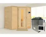 Hornbach Elementsauna Karibu Melanit 1 inkl.9 kW Ofen u.ext.Steuerung ohne Dachkranz mit Holztüre und Isolierglas wärmegedämmt