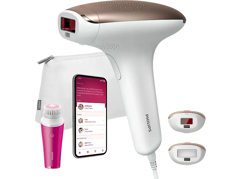 Philips BRI924/00 Lumea IPL-Haarentfernungsgerät (Weiß, mit 2 Aufsätzen inkl. Gesichtsbürste, Netzbetrieb)