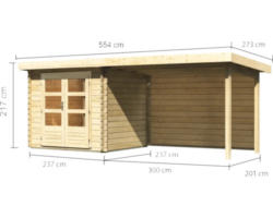 Gartenhaus Karibu Noorvik 2 inkl. Anbaudach 3 m, Rückwand 519x237 cm natur