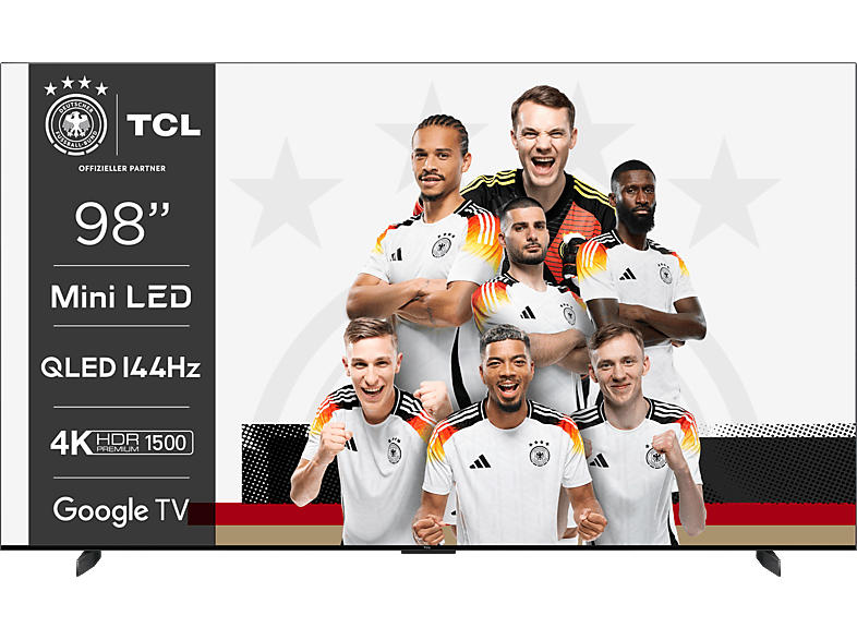 TCL 98MQLED80 (98 Zoll, QLED, 4K UHD, Mini LED, Google TV, Sprachsteuerung, Kompatibel mit Assistant und Alexa); QLED TV