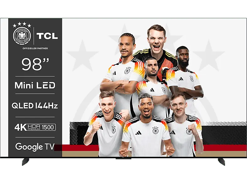 TCL 98MQLED80 (98 Zoll, QLED, 4K UHD, Mini LED, Google TV, Sprachsteuerung, Kompatibel mit Assistant und Alexa); QLED TV