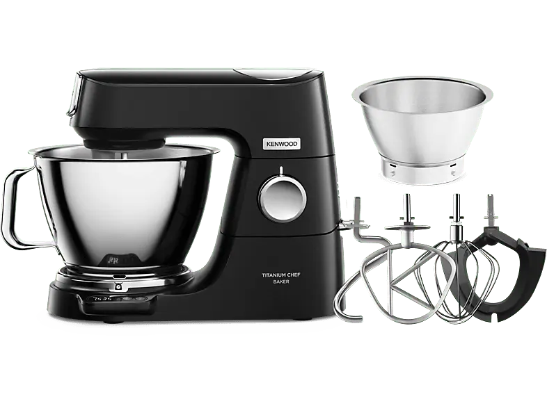 Kenwood KVC85.004BK Titanium Chef Baker Küchenmaschine mit EasyWeight, Schwarz (Rührschüsselkapazität: 5 l, 1200 Watt)