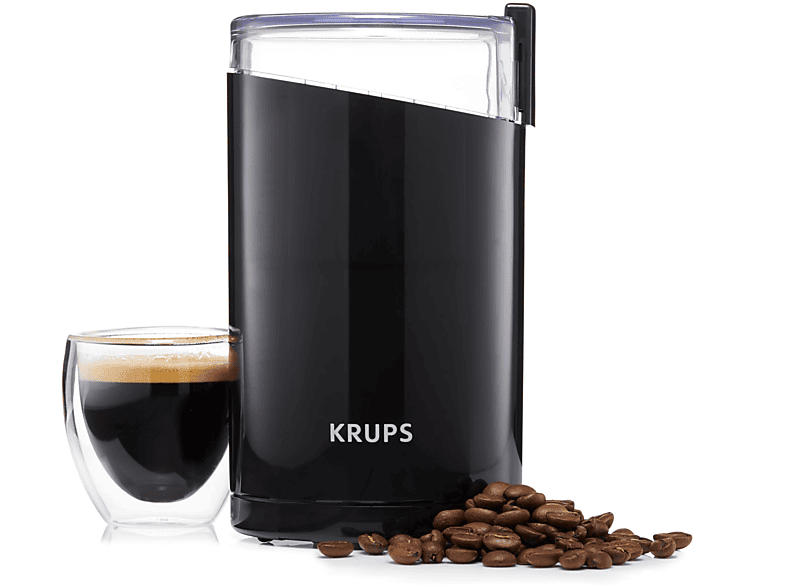 Krups F203 Kaffeemühle (Hochglanz-Schwarz, 200 Watt, Edelstahlschlagmesser)