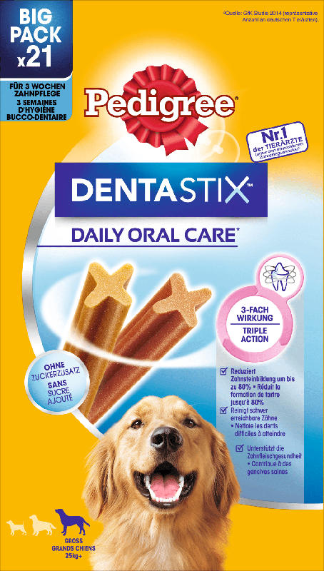 Pedigree Kausnack Hund Zahnpflege DentaStix für große Hunde, Multipack (3x7 Stück)