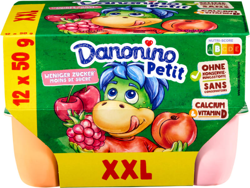 Danone Danonino Petit Fruchtquark, weniger Zucker, assortiert, 12 x 50 ml