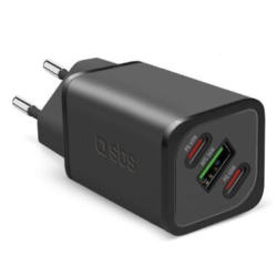 Mini Wall Charger, 65W USB + 2x type C, Black