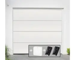 ARON Basic Garagentor Sektionaltor 40 mm L-Sicke Slategrain RAL 9010 reinweiß 2500x2125 mm inkl. Garagentorantrieb, 2 x Zweikanal-Handsender, Innentaster IT1-1b