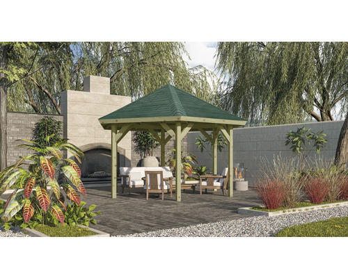 Pavillon Karibu Classic Felm mit Dachschindeln 324 x 370 cm kesseldruckimprägniert