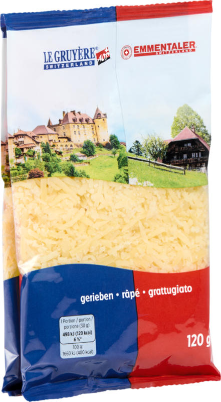 Reibkäse Le Gruyère und Emmentaler, 2 x 120 g