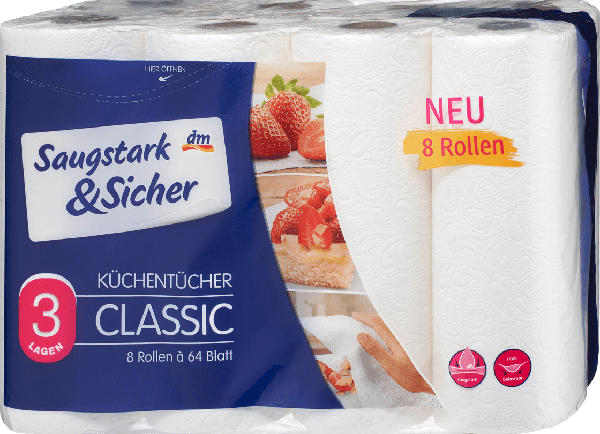 Saugstark&Sicher Küchentücher Classic 3-lagig (8x64 Blatt)