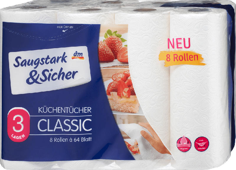 Saugstark&Sicher Küchentücher Classic 3-lagig (8x64 Blatt)