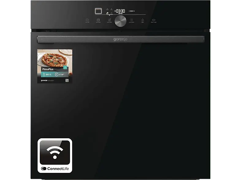 Gorenje GO66E PIZZA350C G600 Backofen mit Pyrolyse (77 l, Schwarz, 595 mm breit, A+) mit 5 Jahre Geräteschutz