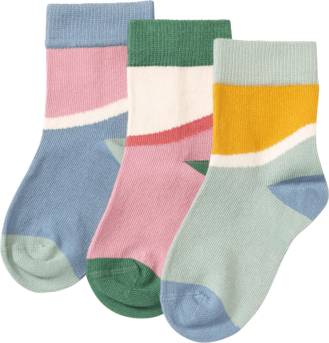 ALANA Socken im Colourblocking-Design, blau + rosa + grün, Gr. 23/26