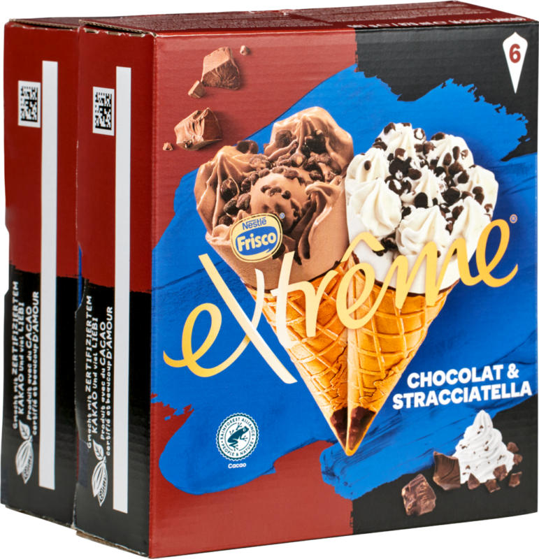 Frisco Cornets Extrême Schokolade & Stracciatella, 12 x 145 ml